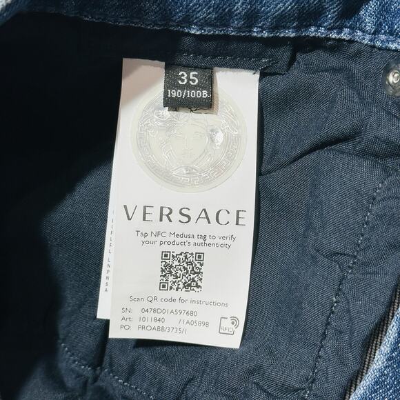 NWT Versace Men’s Size 35 Greca Jeans Blue Stone Wash Straight Leg $850 - Picture 6 of 12